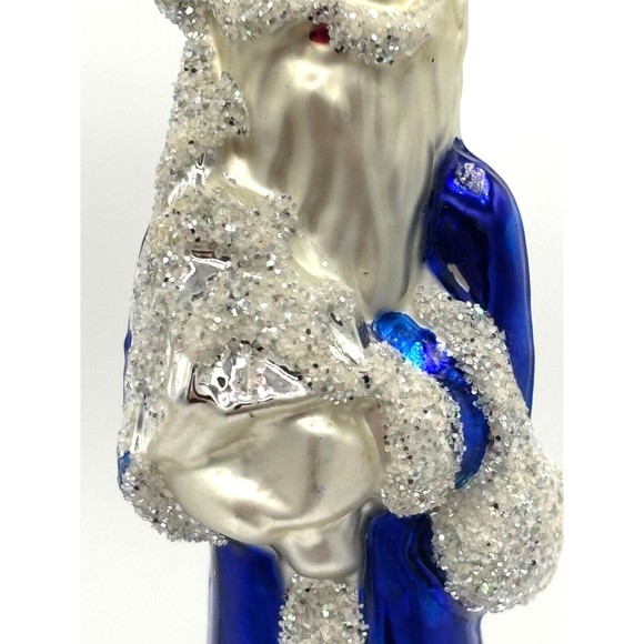 Vintage Hand Blown Glass Christmas Ornament Old World Santa Sapphire Glitter - Picture 3 of 16